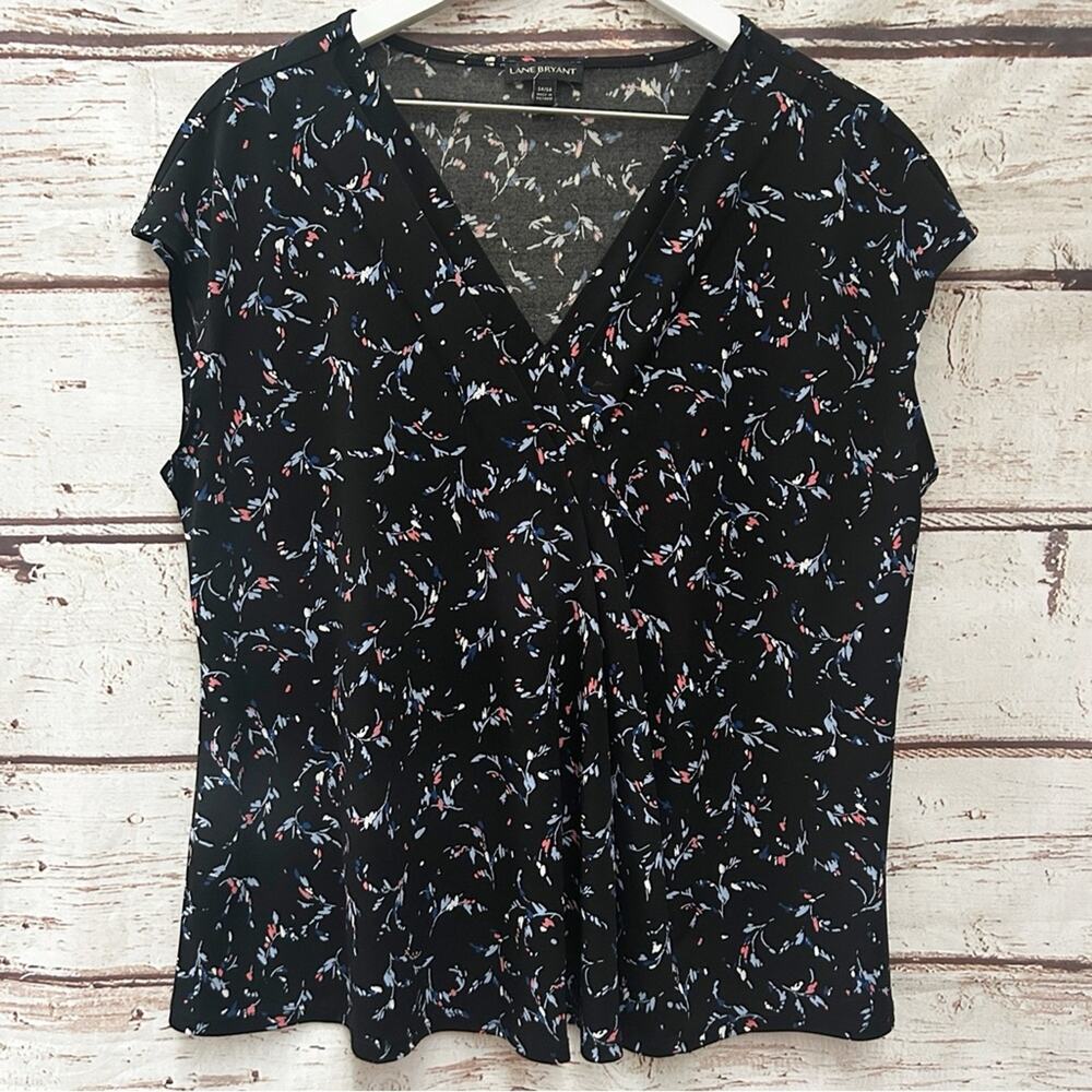 LANE BRYANT Black V Neck Blouse Sz 14 / 16